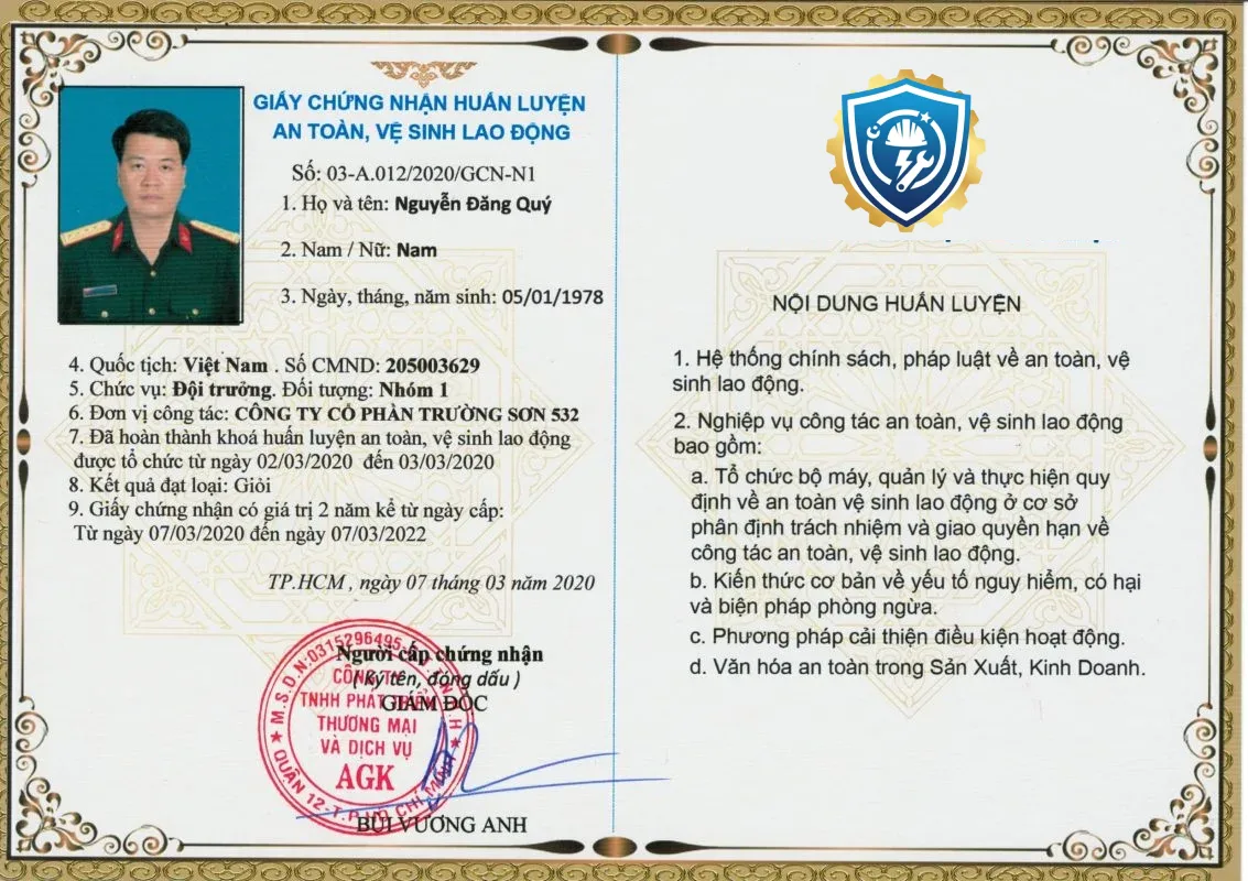 Mẫu Chứng chỉ an toàn lao động
